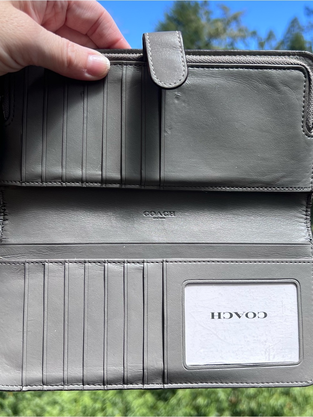 COACH Gray Leather Slim Wallet Clutch CC Holder Silver Hardware AUTHENTIC - Picture 5 of 15